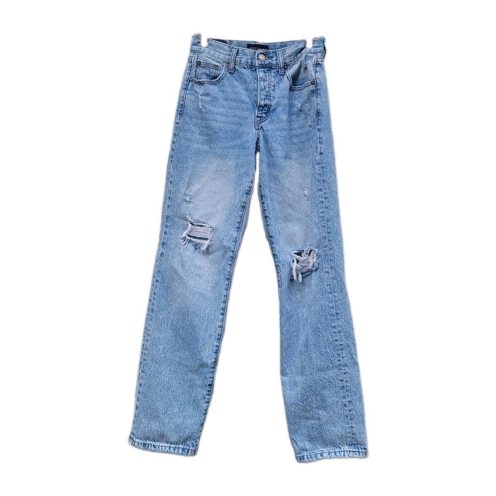 Aeropostale High-Rise Baggy Jean Wmns Size 26/0 Distressed Button Fly NO Stretch